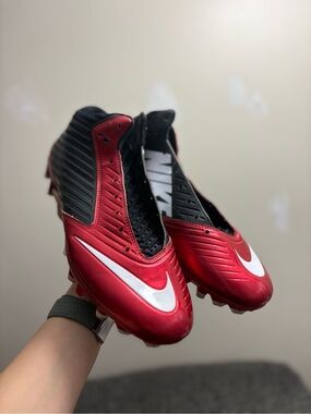 Nike Red and Black Cleats with White Swoosh